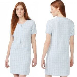 FREE ASSEMBLY Baby Blue Plaid Old Money Aesthetic Knit Pockets Mini Dress